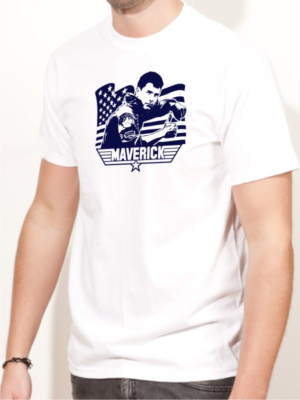 T-Shirt Tom Cruise Maverick Top Gun Filmshirt weiss E68