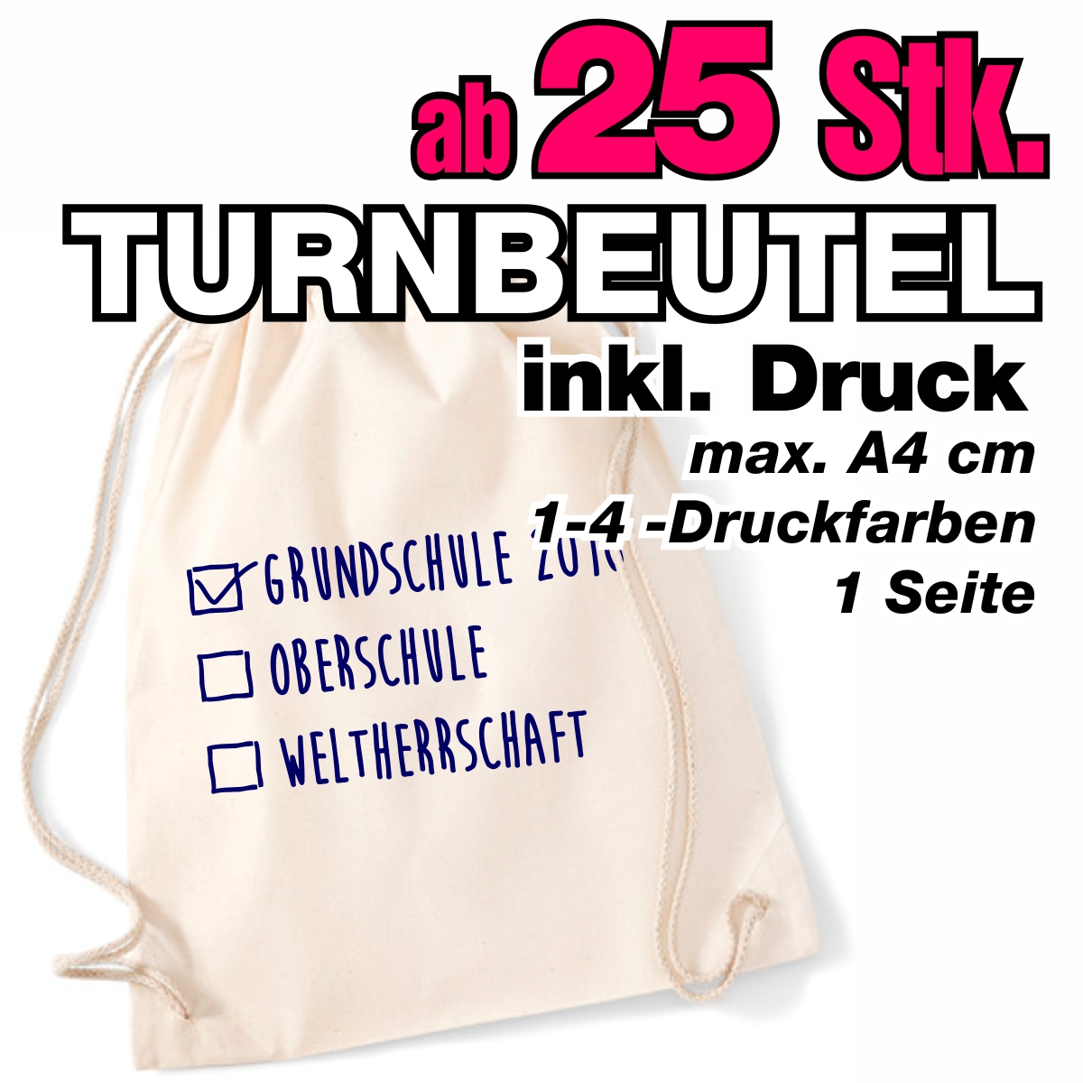Baumwoll-Rucksack, natur - inkl. Bedruckung; ab 25 Stk.