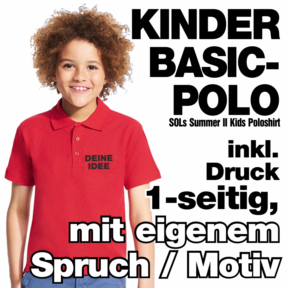 Kinder Basic-Poloshirt inkl. 1-seitigem Druck nach Wahl
