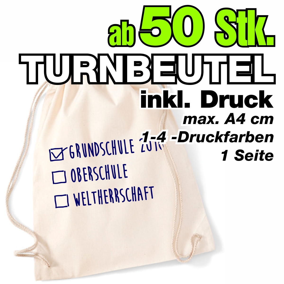 Baumwoll-Rucksack, natur - inkl. Bedruckung; ab 50 Stk.