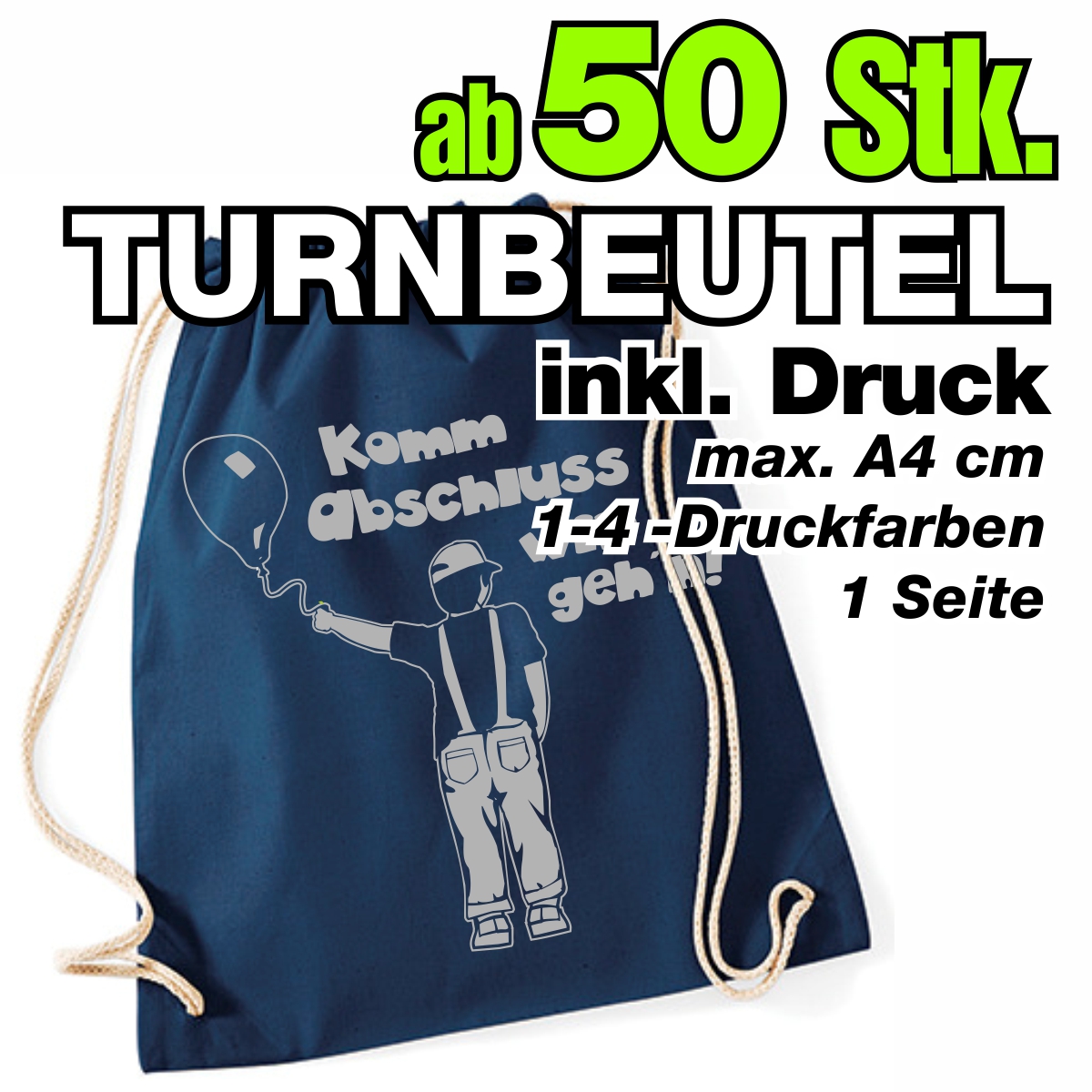 Baumwoll-Rucksack, farbig - inkl. Bedruckung; ab 50 Stk.